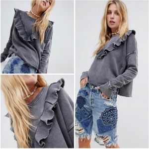 FREE PEOPLE Ooh La Ruffle Pullover Sweatshirt